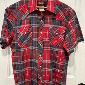 Wrangler Western Pearl Snap Shirt Men's Size Medium Maroon Plaid